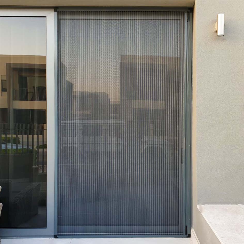 Pleated Single Sliding Grey Sidra sq Slidig mesh door Dubai Hills